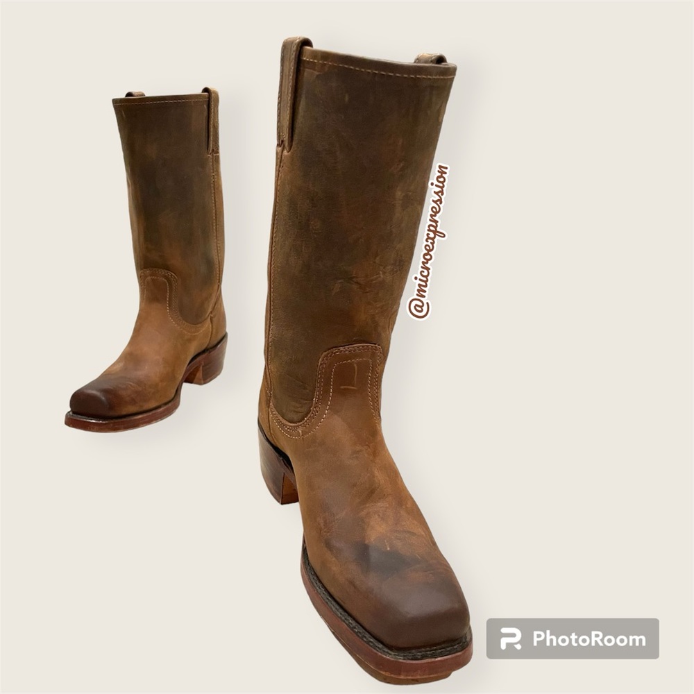 $545 Frye Campus 12L Dark Brown Tan Leather Vintage Distress Square Cowboy Boot - Picture 15 of 16